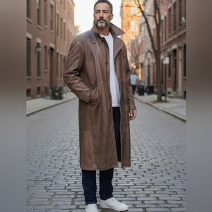 Vintage Pelle Studio Men's Leather Jacket Riding Trench Coat Size XL